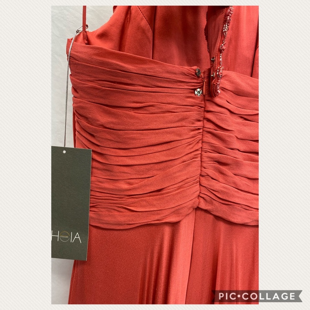 Theia halter sleeveless beaded Neckline long evening Gown - Picture 6 of 6